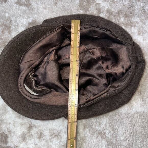 Women's hat chocolate brown wool news boy hat conductor golf Paris winter NYC - Picture 8 of 10